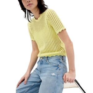 GAP Yellow Crotchet Knit Sheer Top Size M